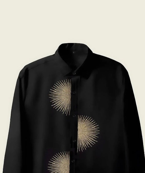Black Color Shirt With Classic Circular Pines Embroidery  in High Quality Fabric