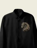 Black Color Shirt with Golden Color Horse Embroidery On the left Side of the Chest